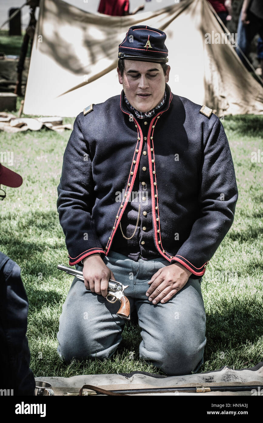 La guerra civile in reenactors encampmentr. Foto Stock