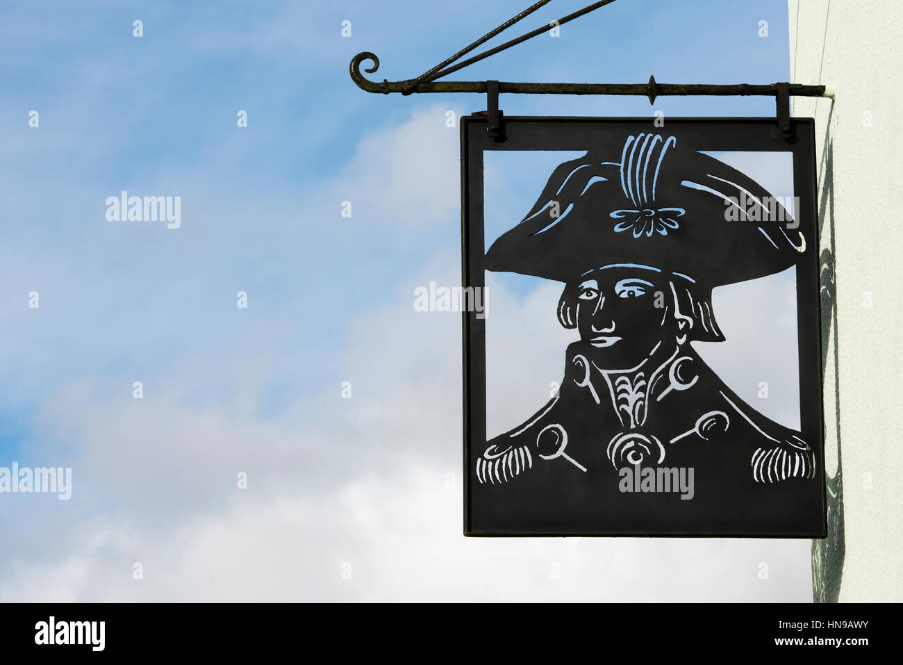 L'ammiraglio Nelson lato canale pub segno, Braunston, Daventry, Northamptonshire, Regno Unito Foto Stock