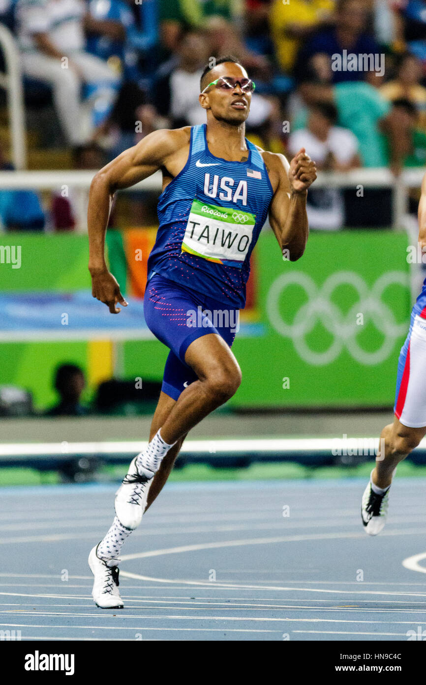 Rio de Janeiro, Brasile. Il 17 agosto 2016. Atletica, Jeremy Taiwo (USA) competere nel Decathlon 400m al 2016 Olimpiadi estive. ©Paul J. Sut Foto Stock