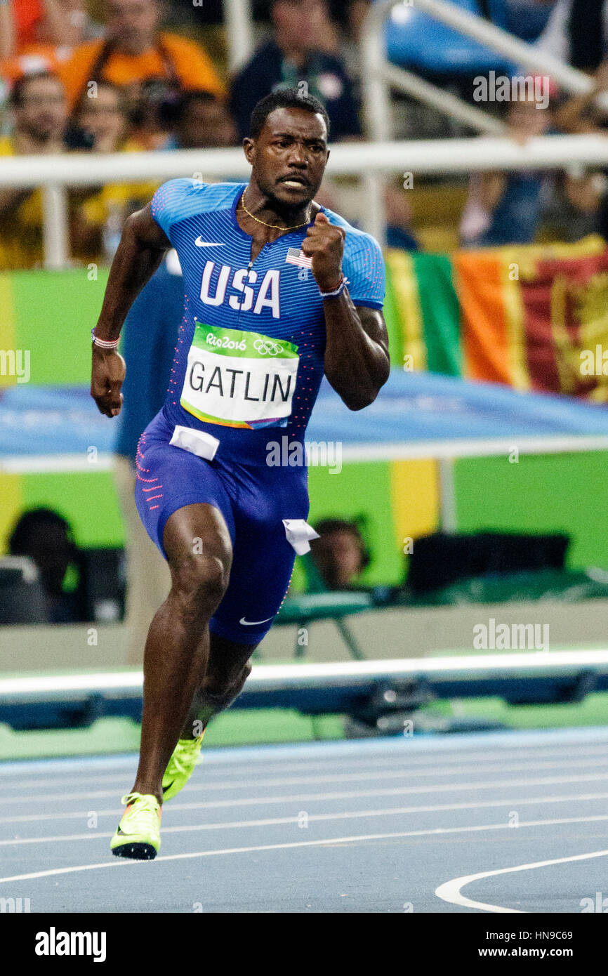 Rio de Janeiro, Brasile. Il 17 agosto 2016. Atletica, Justin Gatlin (USA) a competere in uomini 200m semifinali al 2016 Olimpiadi estive. ©Pa Foto Stock