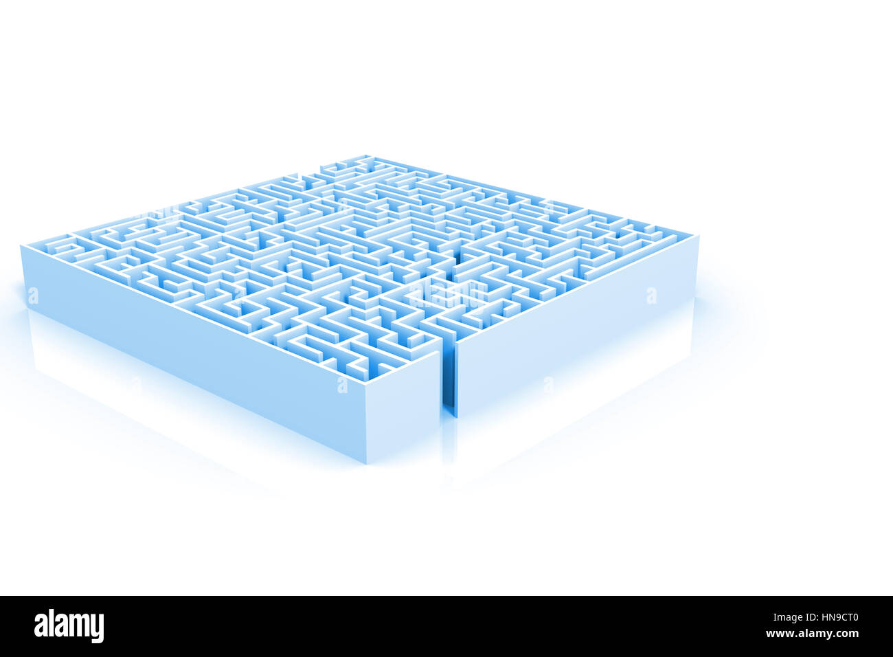 Blu struttura a labirinto con ingresso e uscita sulla massa riflettente (3d'illustrazione) Foto Stock