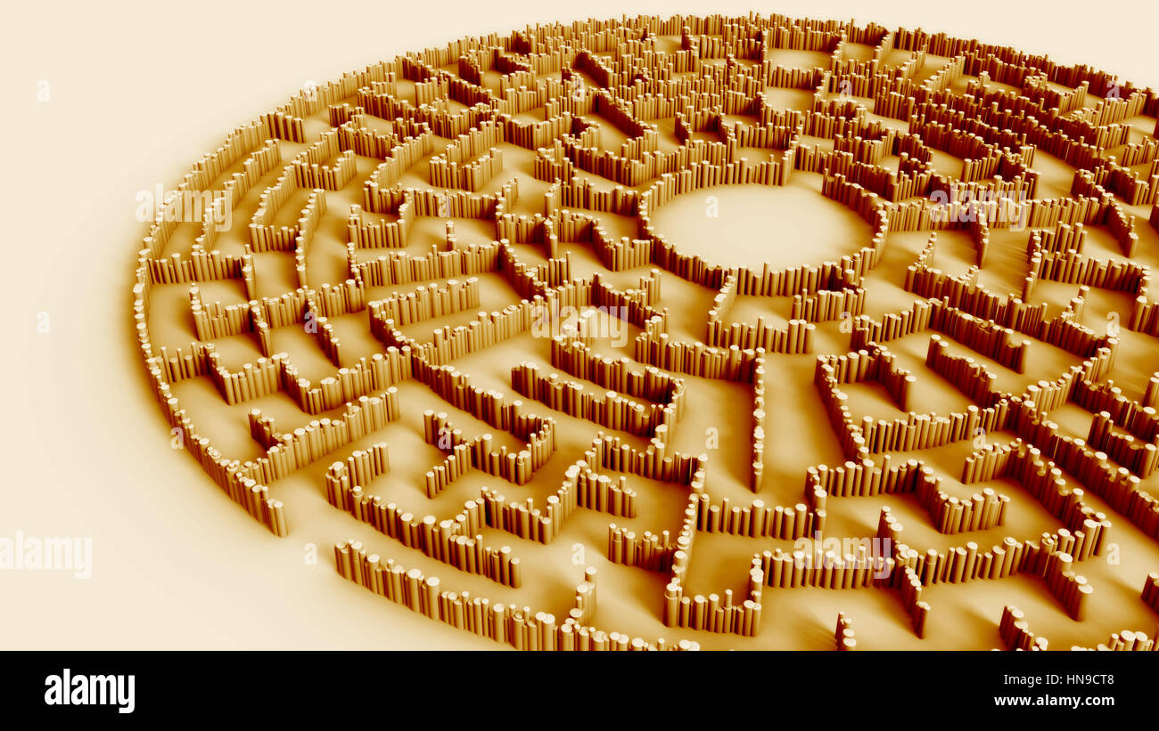 Vintage labirinto circolare struttura fatta di migliaia di colonne cilindriche (3d'illustrazione) Foto Stock