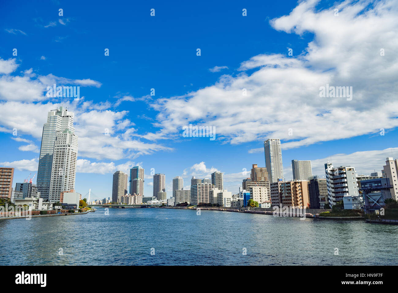 Vista della baia e Tokyo cityscape, Tokyo, Giappone Foto Stock