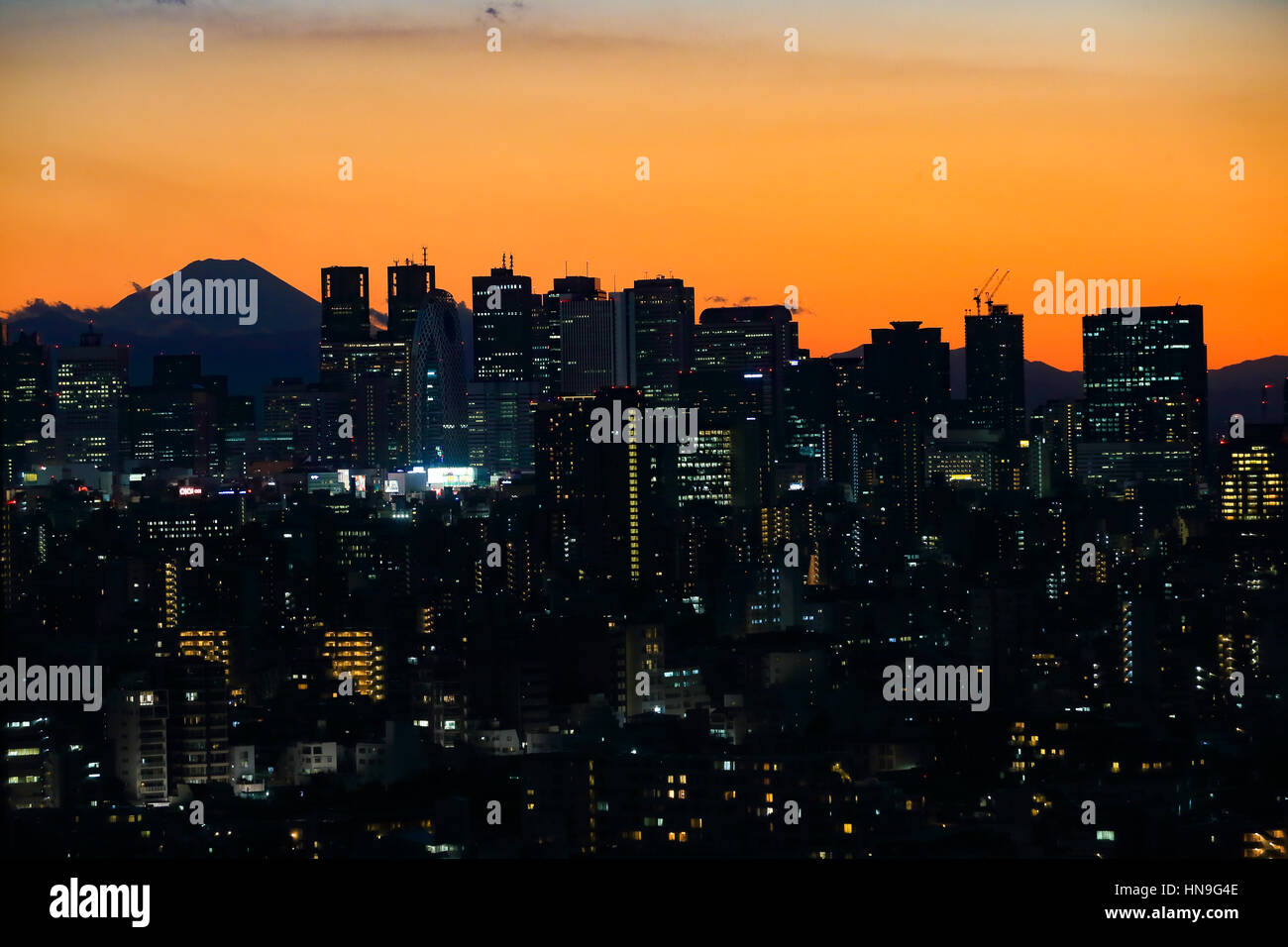 Paesaggio urbano di Tokyo al tramonto, Tokyo, Giappone Foto Stock