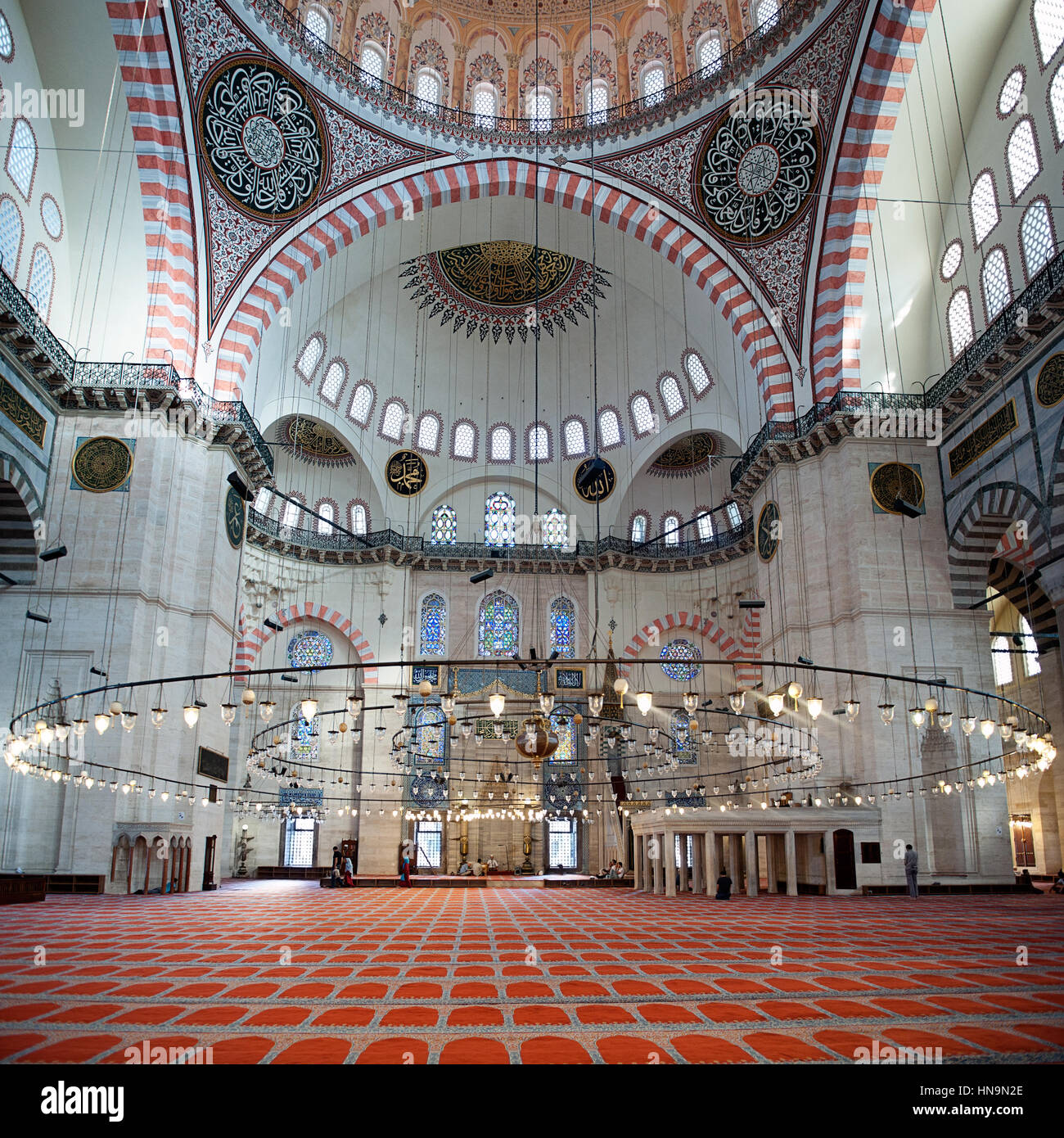 Interno della Moschea Suleymaniye in Istanbul Turchia Foto Stock