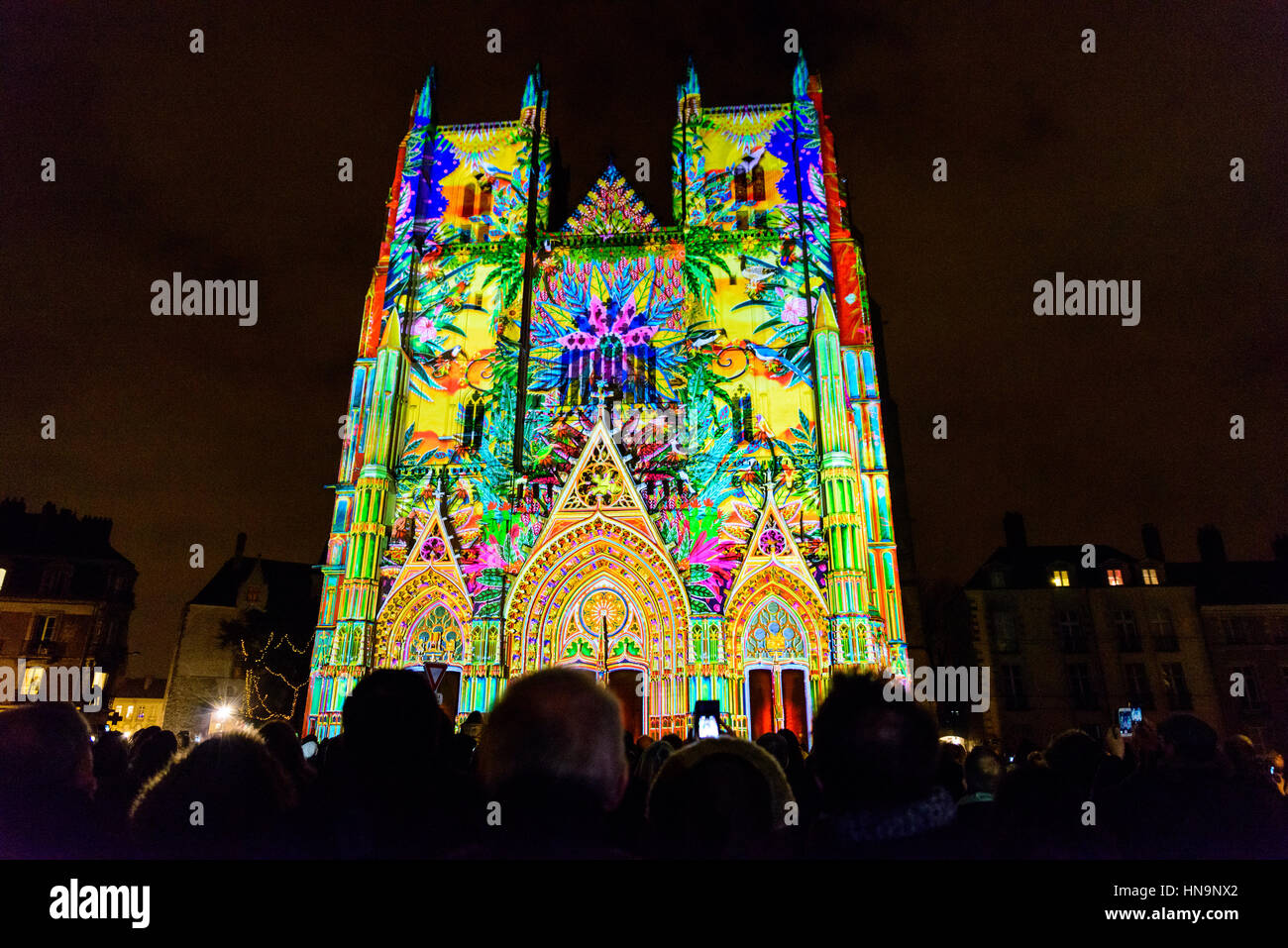 NANTES, Francia - 25 dicembre 2016: 'L'Odyssée des Rêves' spettacolo di suoni e luci è basato su "L'Arca di Noè" da Alain Thomas. Foto Stock