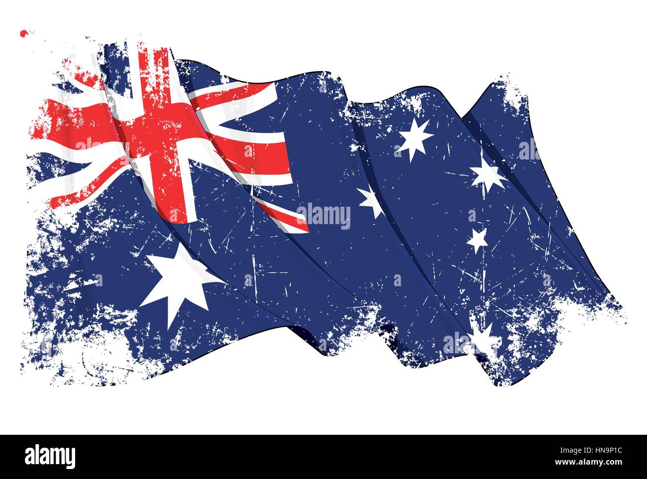 Grunge illustrazione di una sventola bandiera australiana contro uno sfondo bianco, con il tracciato di ritaglio Illustrazione Vettoriale