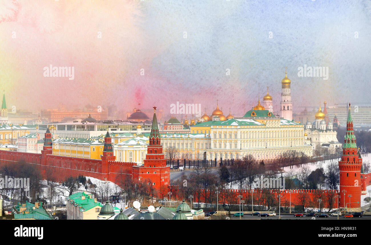 Photo retrò bella meraviglioso inverno del Cremlino di Mosca Foto Stock
