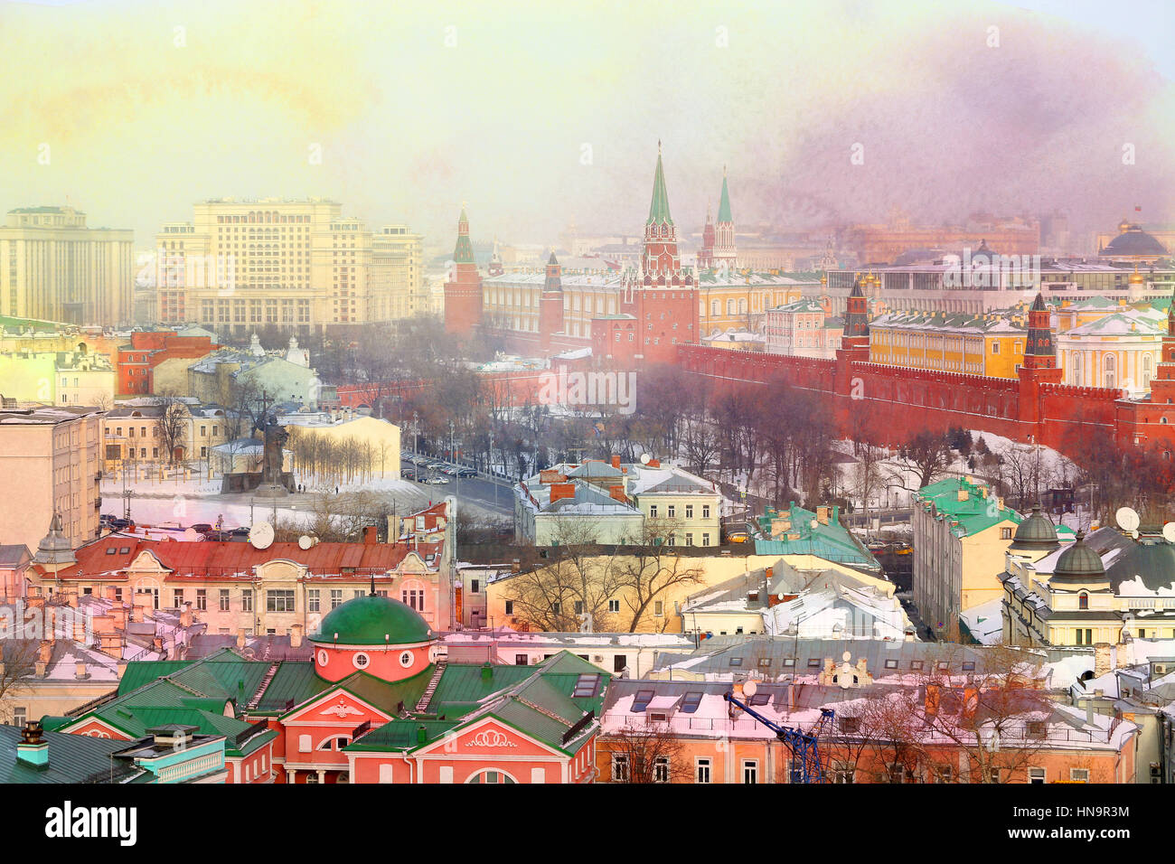 Photo retrò bella meraviglioso inverno del Cremlino di Mosca Foto Stock