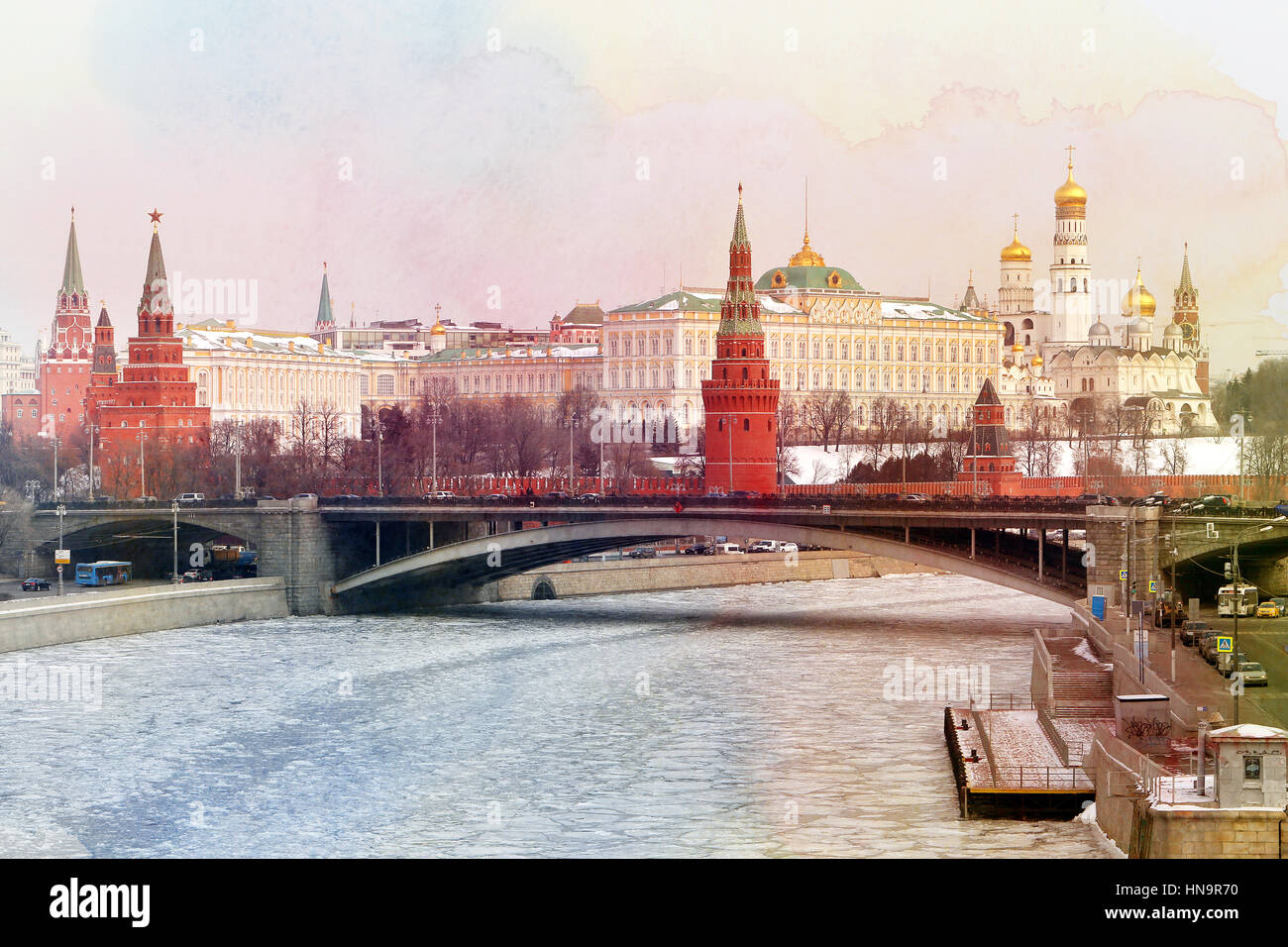 Photo retrò bella meraviglioso inverno del Cremlino di Mosca Foto Stock