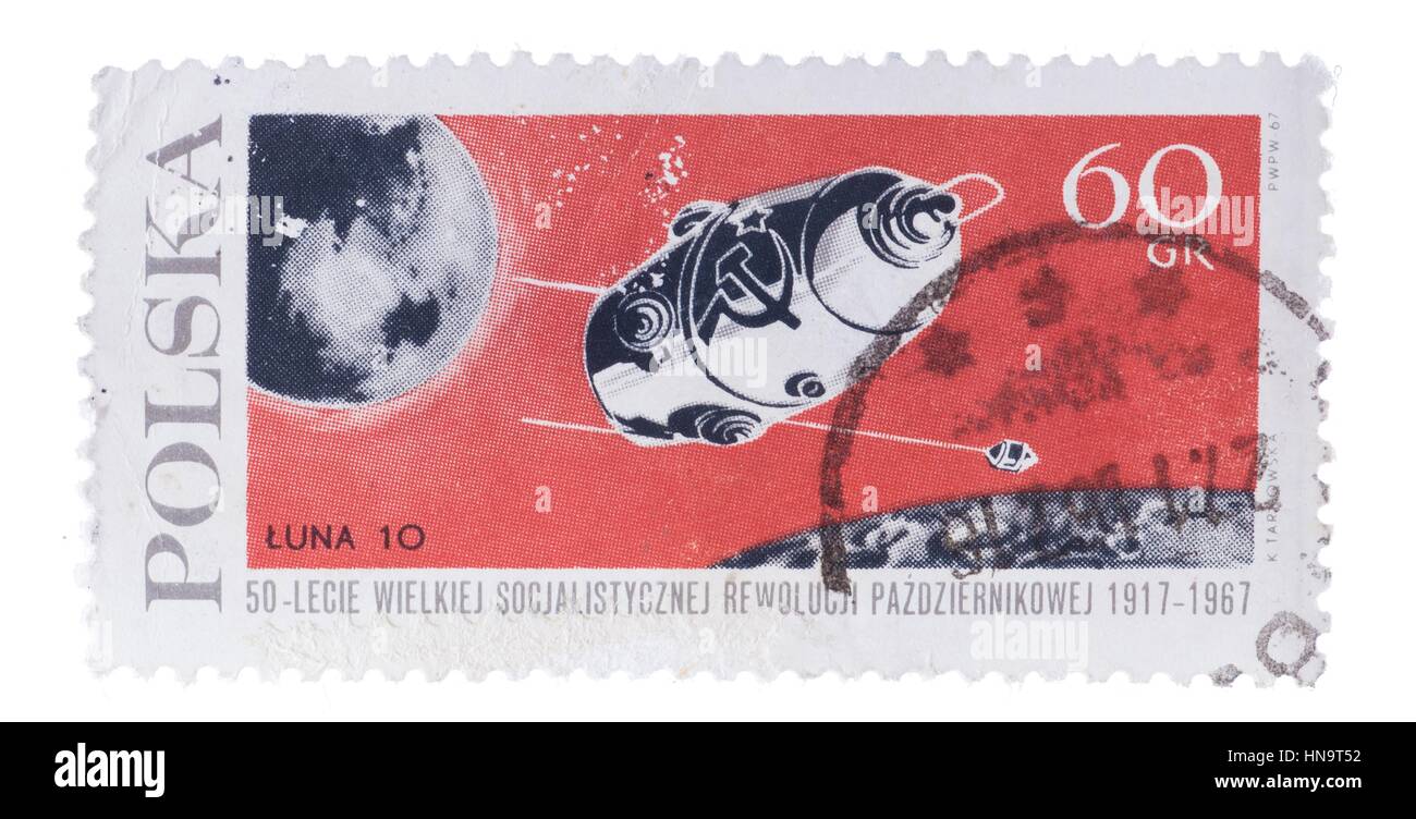 Polonia - circa 1967: un timbro stampato in mostra il volo di s Foto Stock