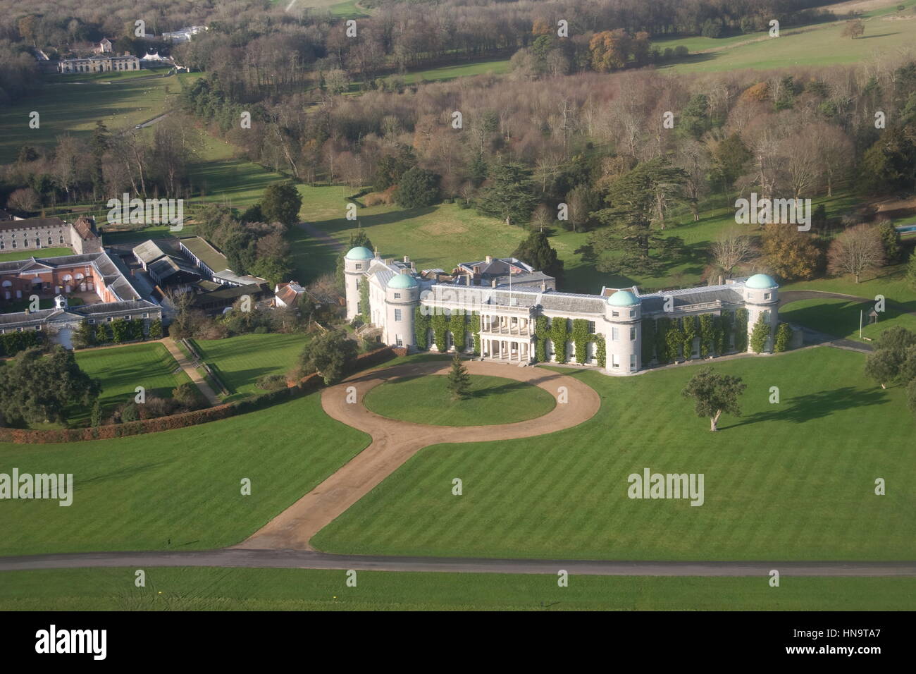 Veduta aerea della casa di Goodwood Goodwood South Downs National Park Chichester West Sussex Foto Stock
