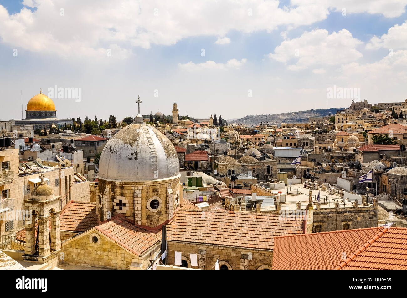 La città vecchia di Gerusalemme da ospizio austriaco tetto, Israele/Palestina Foto Stock