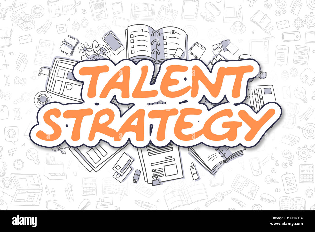 Strategia di talenti - Doodle Orange Word. Il concetto di business. Foto Stock