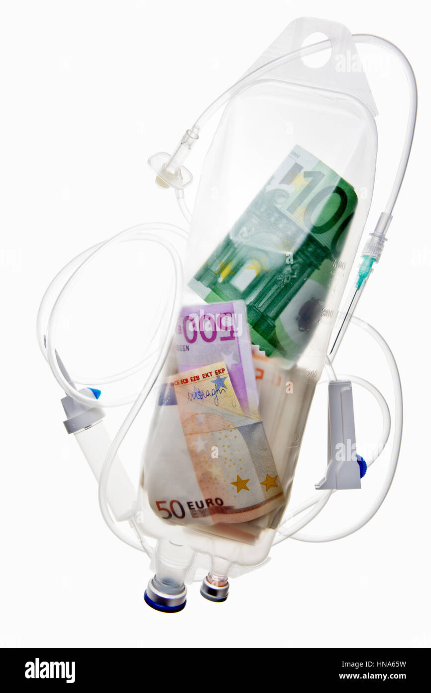Soldi in camera di gocciolamento. problema globale concetto Foto Stock