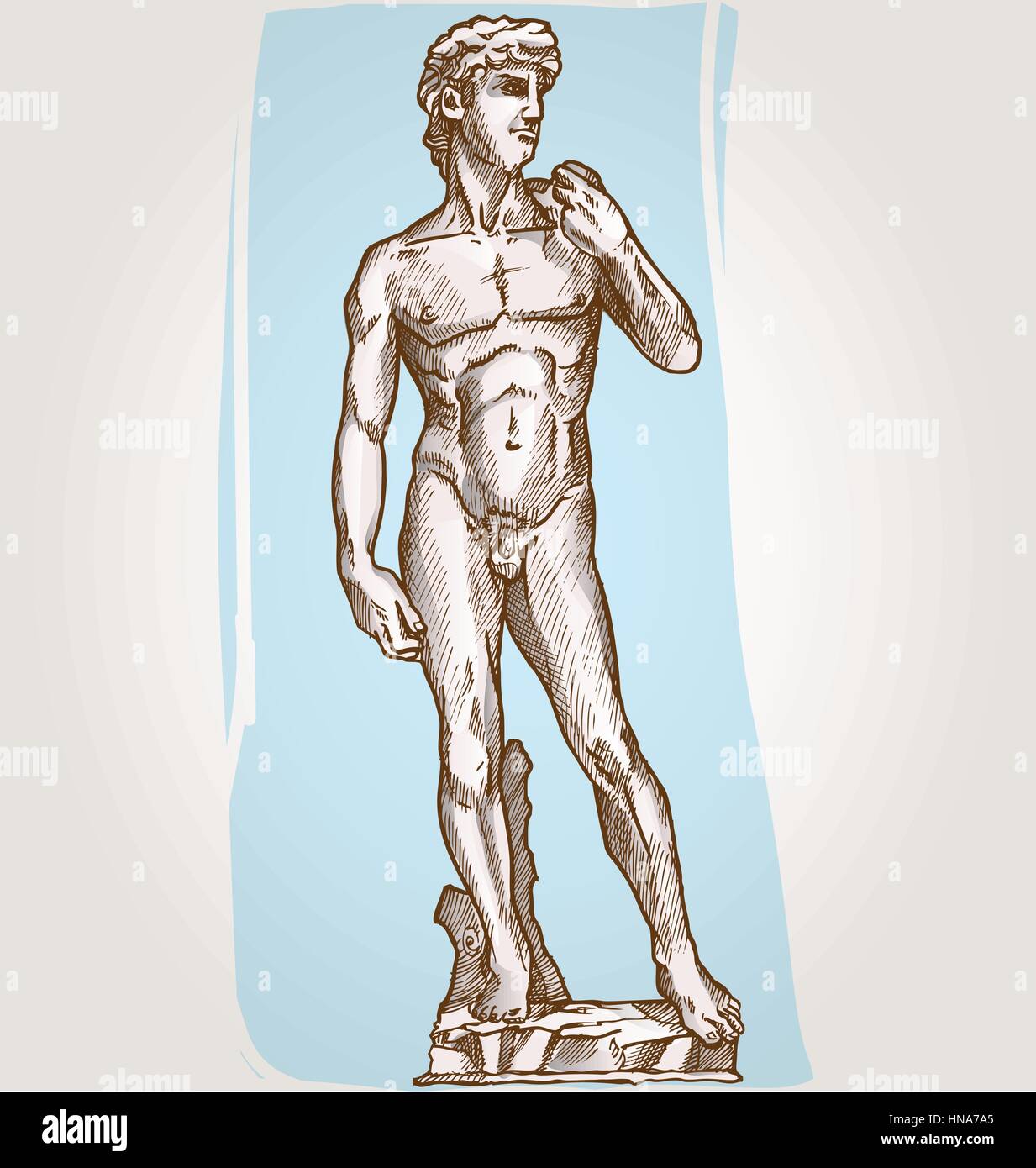 La statua di Davide di Michelangelo su sfondo blu Illustrazione Vettoriale