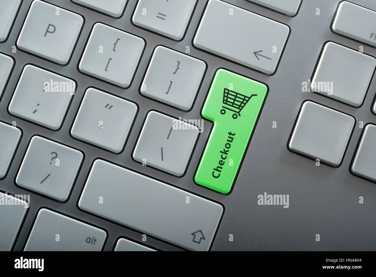 Shopping on line - tastiera di computer con chiave di checkout Foto Stock
