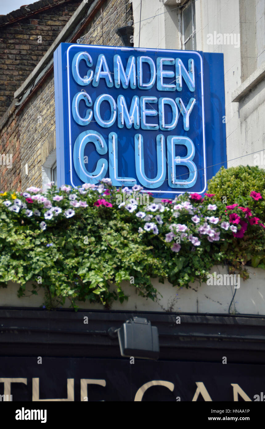 Camden Comedy Club segno, Camden Town, Londra, Regno Unito. Foto Stock