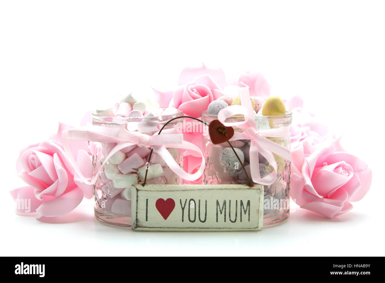 La festa della mamma regalo con ti amo mamma su un sfondo whiye Foto Stock