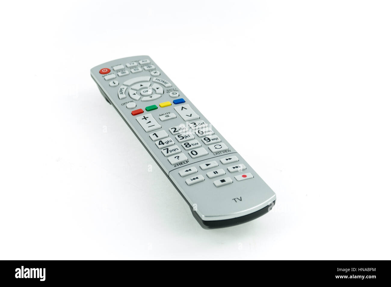 Argento Moderno high-end controller TV isolate su sfondo bianco Foto Stock