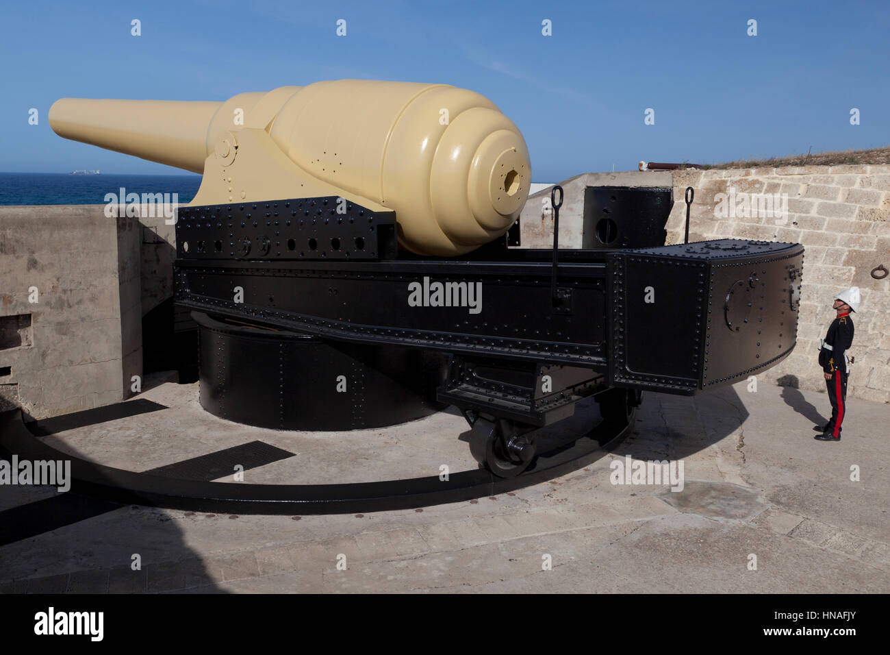 Il Amrstrong 100-ton pistola a Forte Rinella a Malta è stato progettato a guardia del mare rotte nel Grand Harbour. Foto Stock