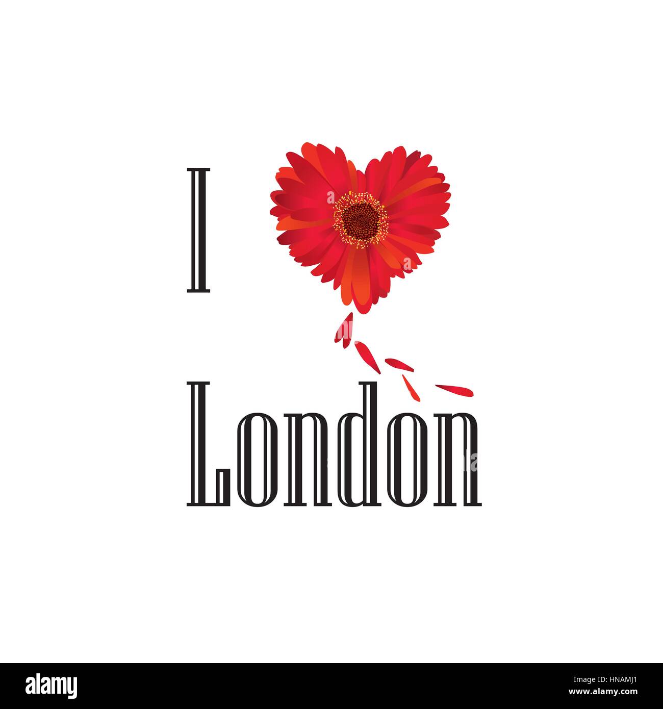 Simbolo di Londra. Io amo Londra concetto del fiore segno del vettore su sfondo bianco. Inghilterra, Regno Unito. Illustrazione Vettoriale