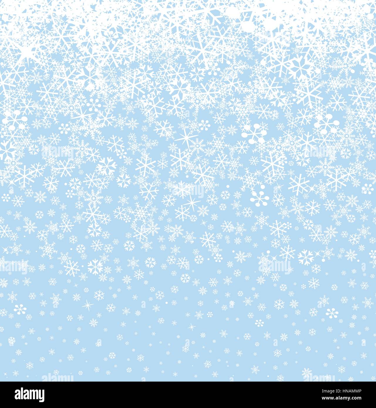 Sfondo di neve. i fiocchi di neve seamless pattern. inverno nevoso confine seamless sfondo. Illustrazione Vettoriale