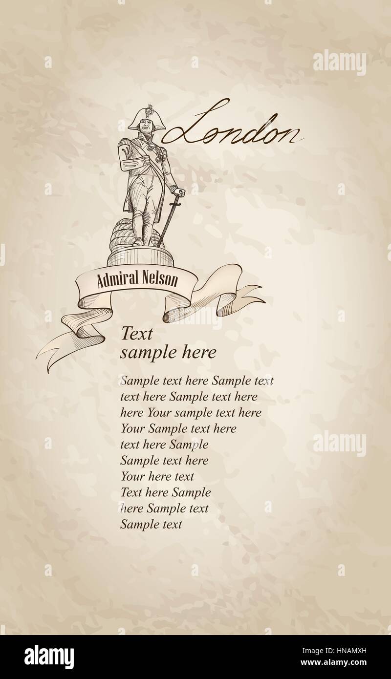 Simbolo di londra vintage sfondo con copia spazio. l'ammiraglio Nelson statua colonna su Trafalgar Square, Londra, Inghilterra, Regno Unito. Illustrazione Vettoriale