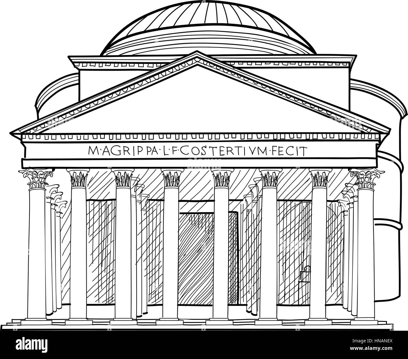 Roma famoso edificio. italiano landmark panteon isolato sktch illustrazione. Illustrazione Vettoriale
