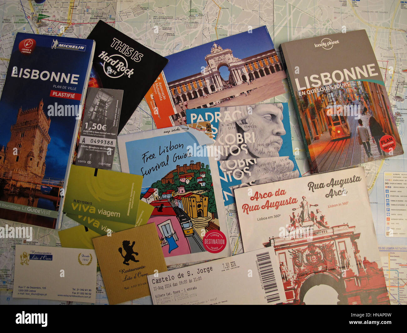 Biglietti visita e mappa di Lisboa, Lisbona, Portogallo, Europa Foto Stock