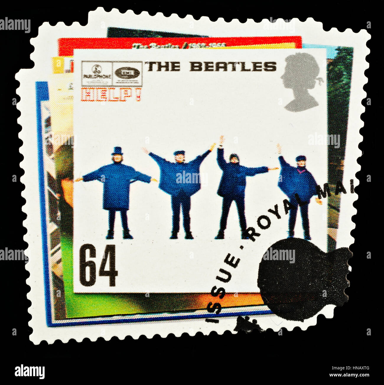 Regno Unito - circa 2007: Un British usato Francobollo che mostra i Beatles gruppo Pop copertina Album Foto Stock