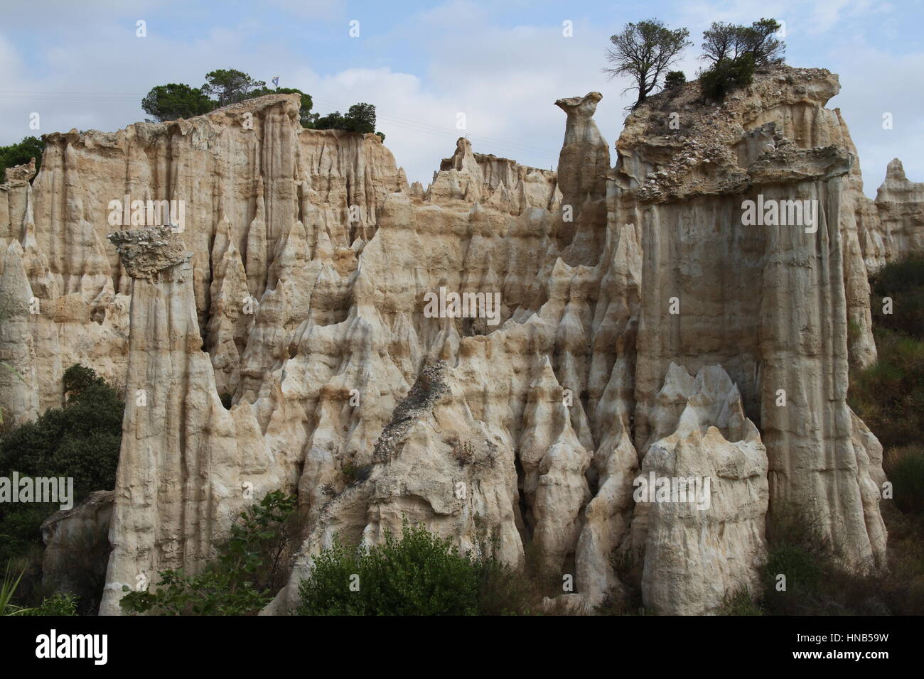 Orgues d'Ille sur Tet, Pyrénées-Orientales, Francia. Alti pilastri di roccia erosa organo in forme a tubo. Noto anche come Camini di Fata o 'hoodoos'. Foto Stock