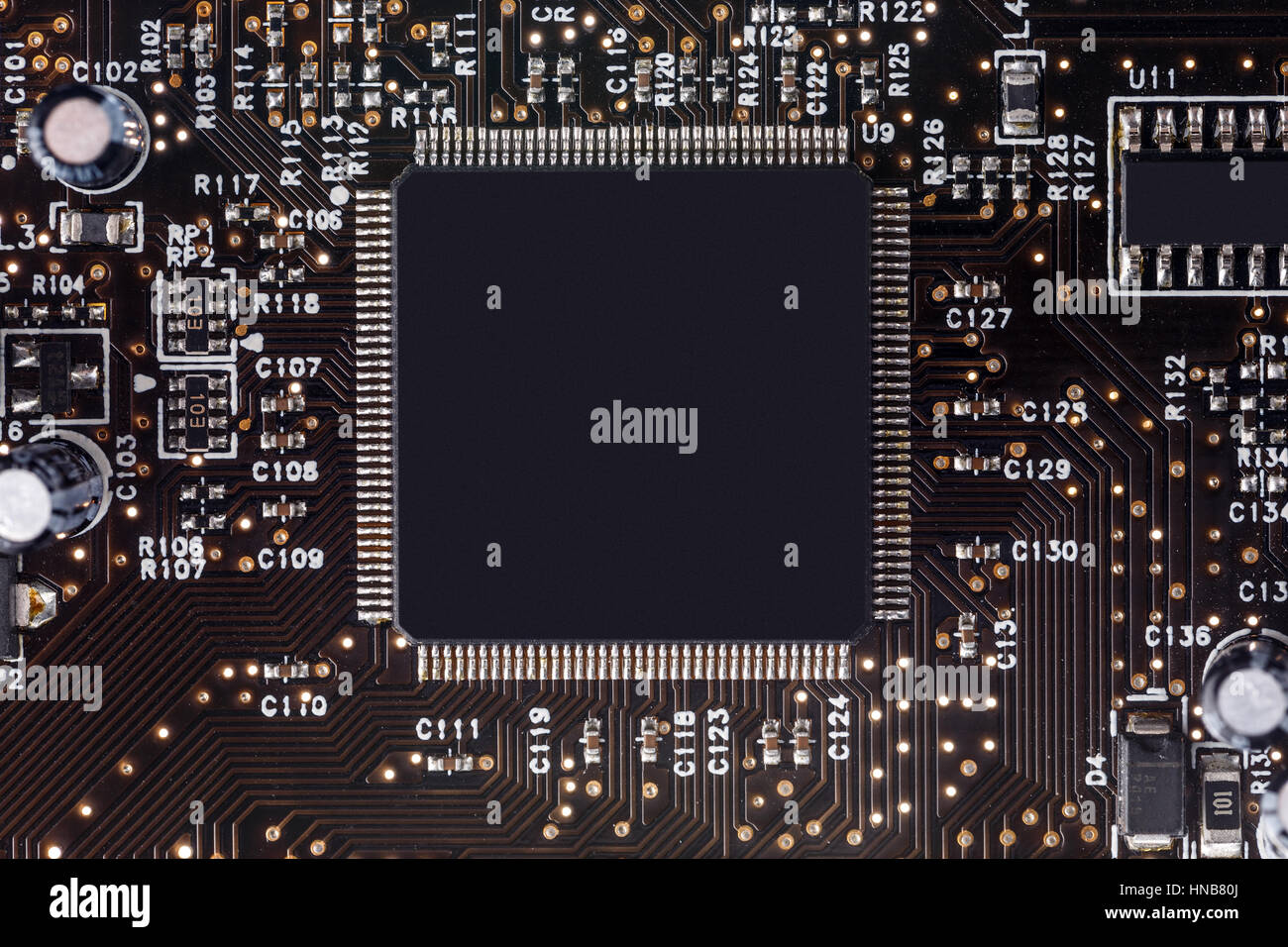 Integrati a semiconduttori microchip microprocessore/blu sulla scheda di circuito Foto Stock