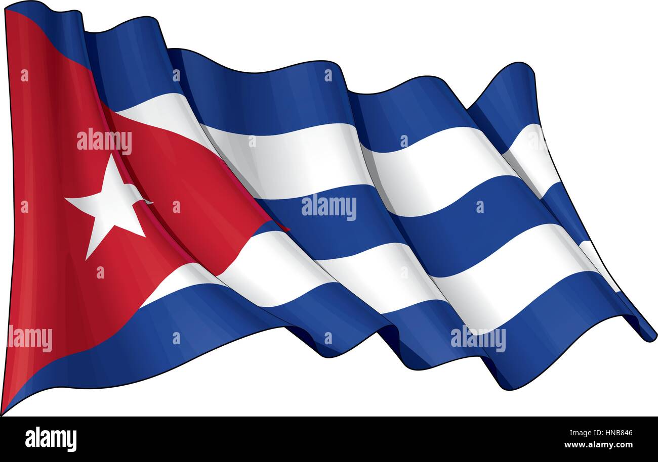 Illustrazione vettoriale di una sventola bandiera cubana. Tutti elementi ben organizzato. Righe, ombreggiature e colori di bandiera su livelli separati per operazioni di editing semplici. Illustrazione Vettoriale