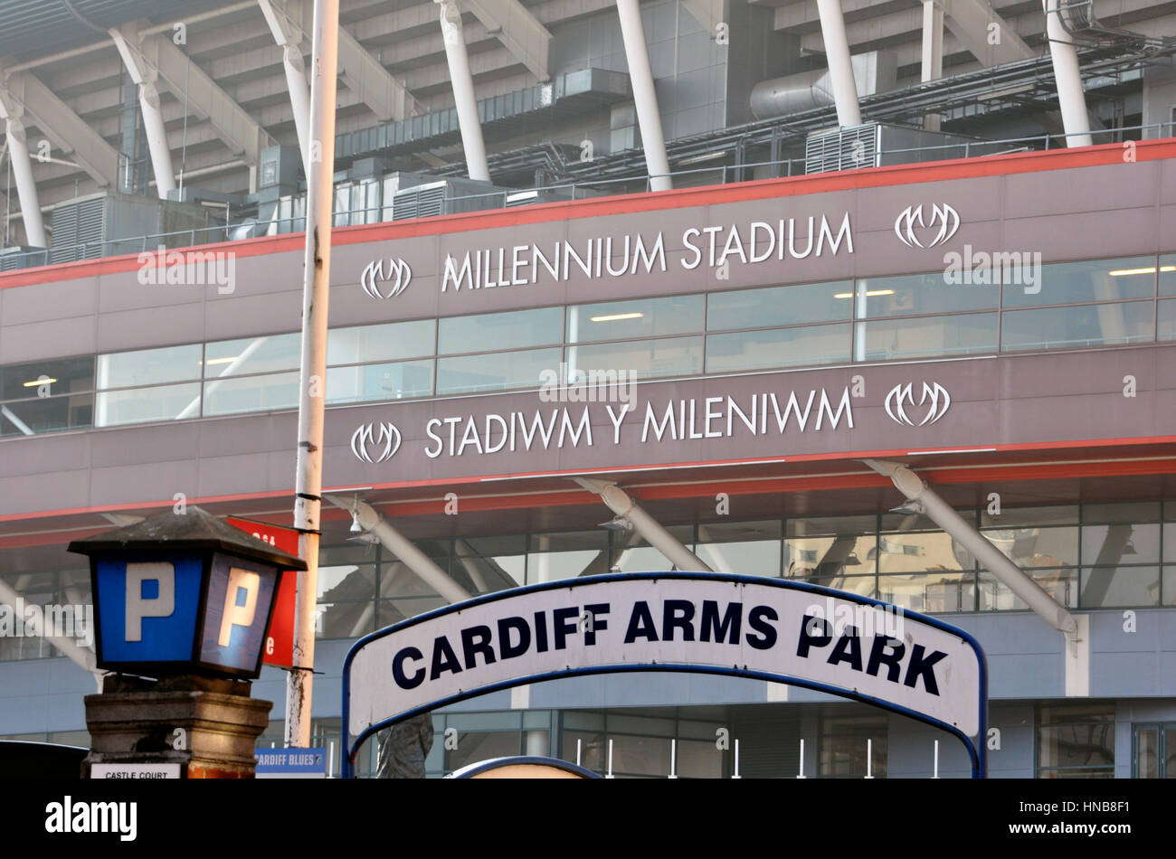 Cardiff City. street, il Galles, Millenium Stadium Foto Stock