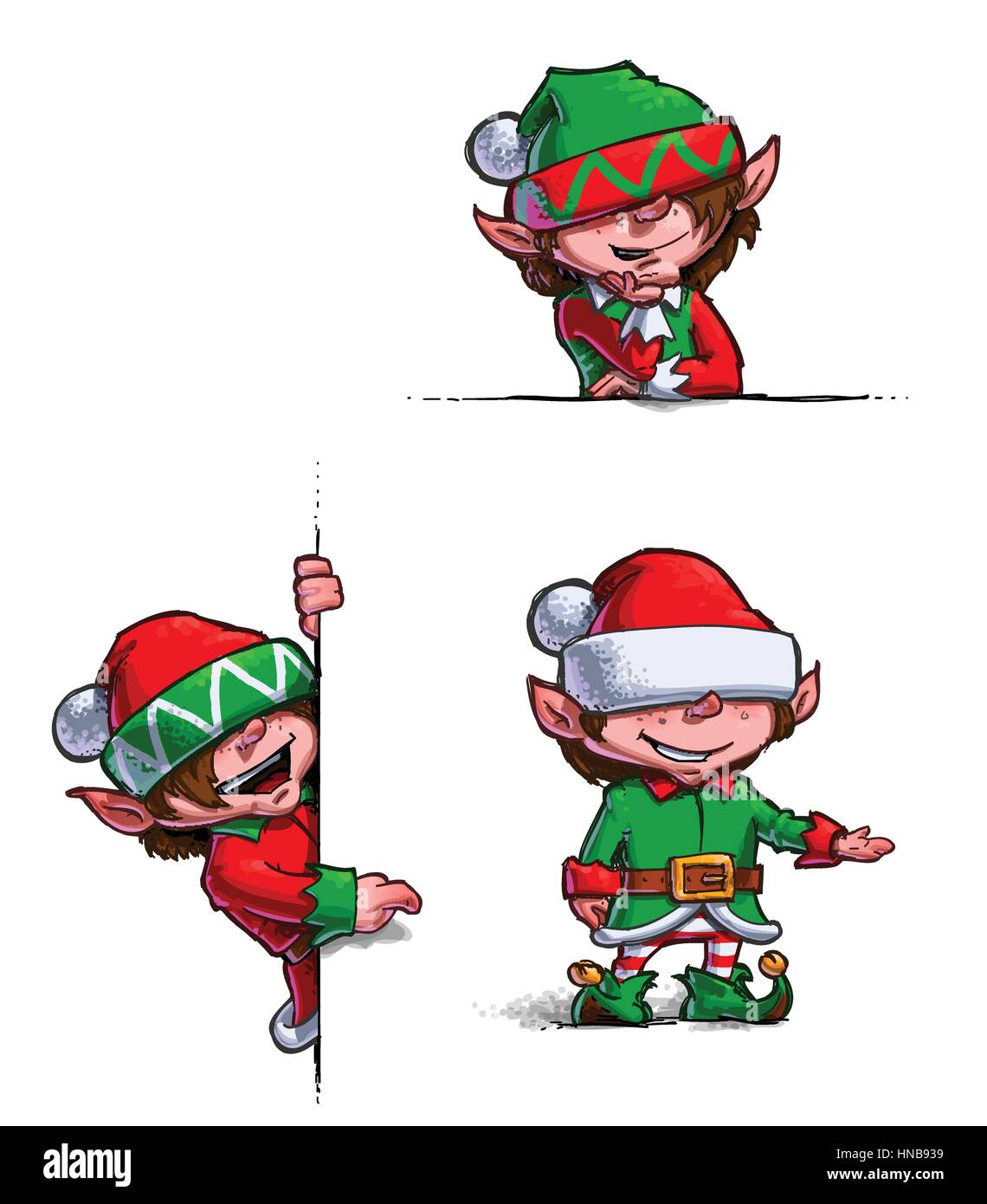Set di 3 temi di cartoon illustrazioni di Santa's folletti della mostra su  emty etichetta. Ogni posa su livelli separati Immagine e Vettoriale - Alamy