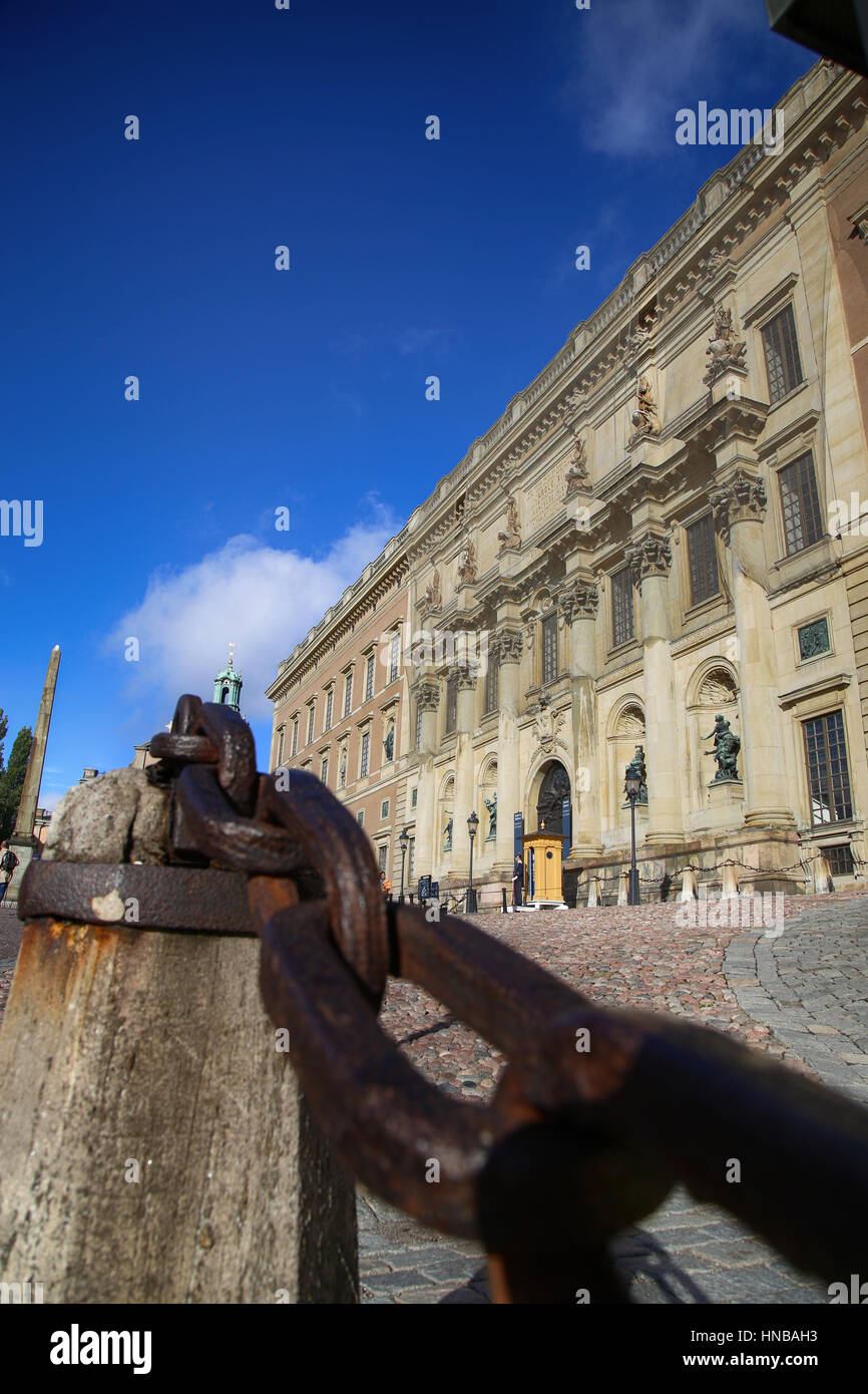Stoccolma, Svezia - Agosto 19, 2016: vista del Royal Palace, situato sulla Slottsbacken street a Stoccolma in Svezia il 19 agosto 2016. Foto Stock