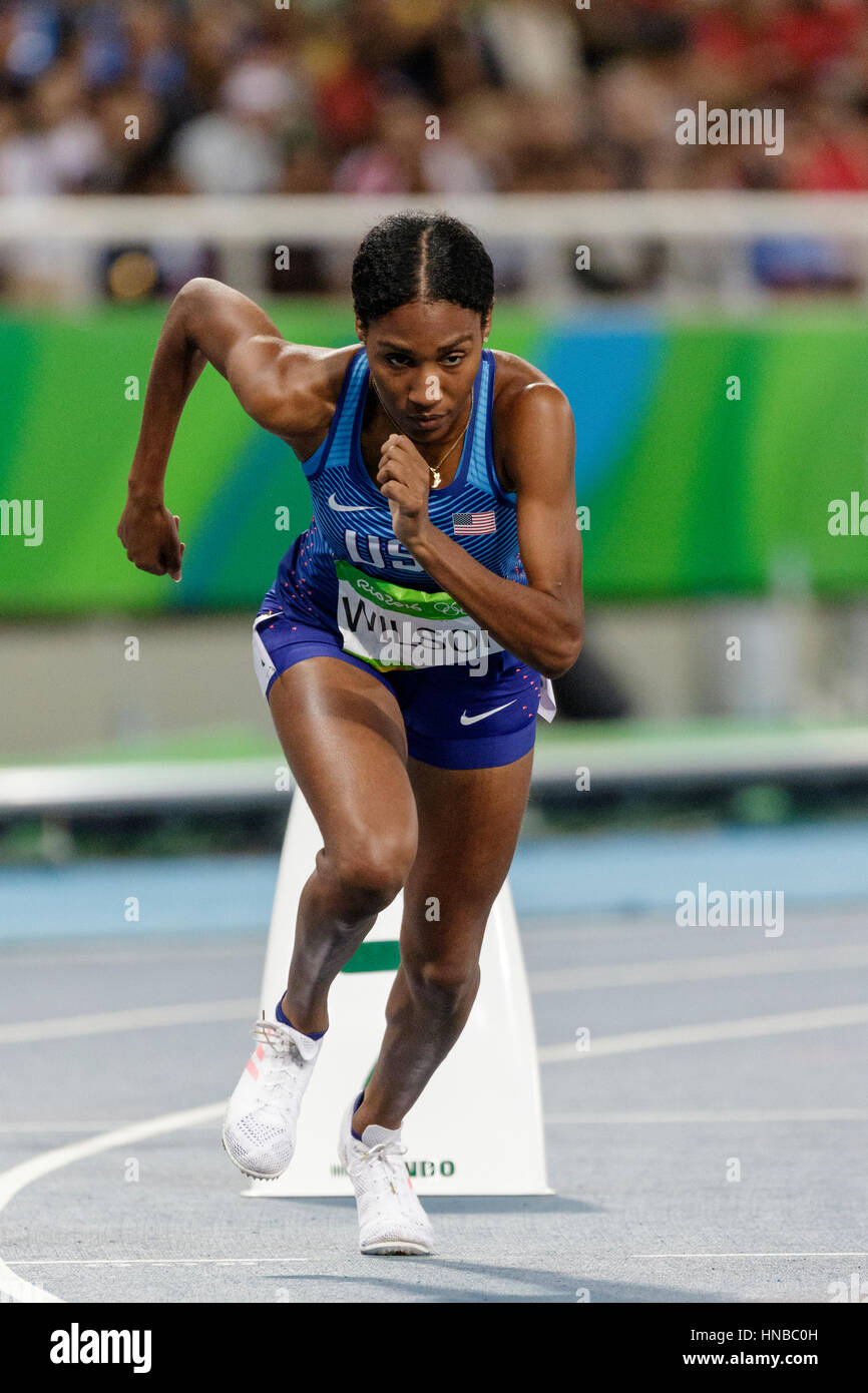 Rio de Janeiro, Brasile. Il 18 agosto 2016. Atletica, Ajee Wilson (USA) in competizione nella donna 800m semi-finale al 2016 Olimpiadi estive. ©Pau Foto Stock