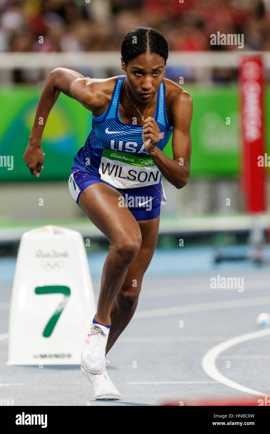Rio de Janeiro, Brasile. Il 18 agosto 2016. Atletica, Ajee Wilson (USA) in competizione nella donna 800m semi-finale al 2016 Olimpiadi estive. ©Pau Foto Stock