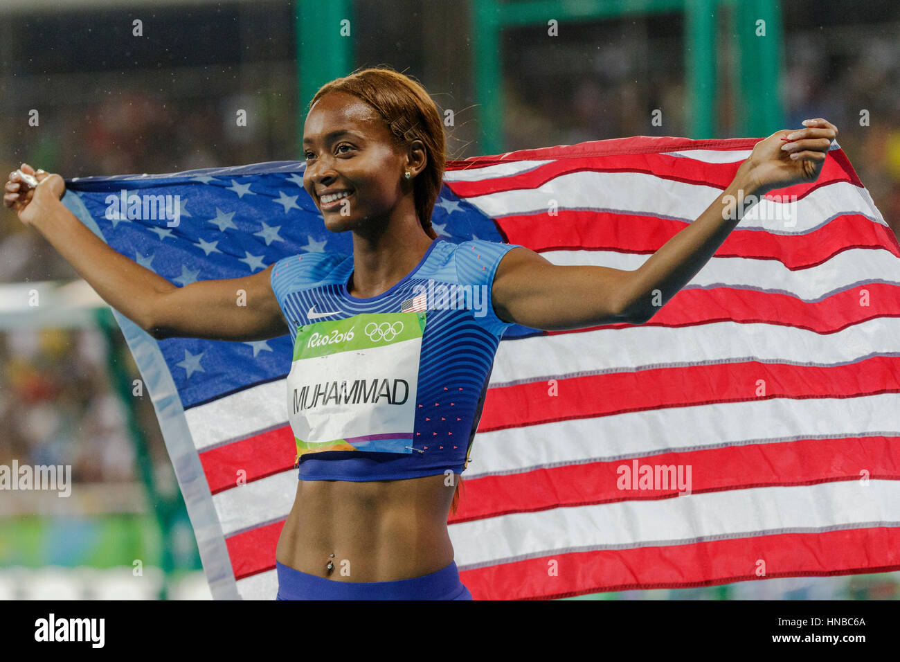 Rio de Janeiro, Brasile. Il 18 agosto 2016. Atletica, Dalilah Muhammad (USA) vince la medaglia d'oro in donne 400m Ostacoli Finale al 2016 Olympic Foto Stock