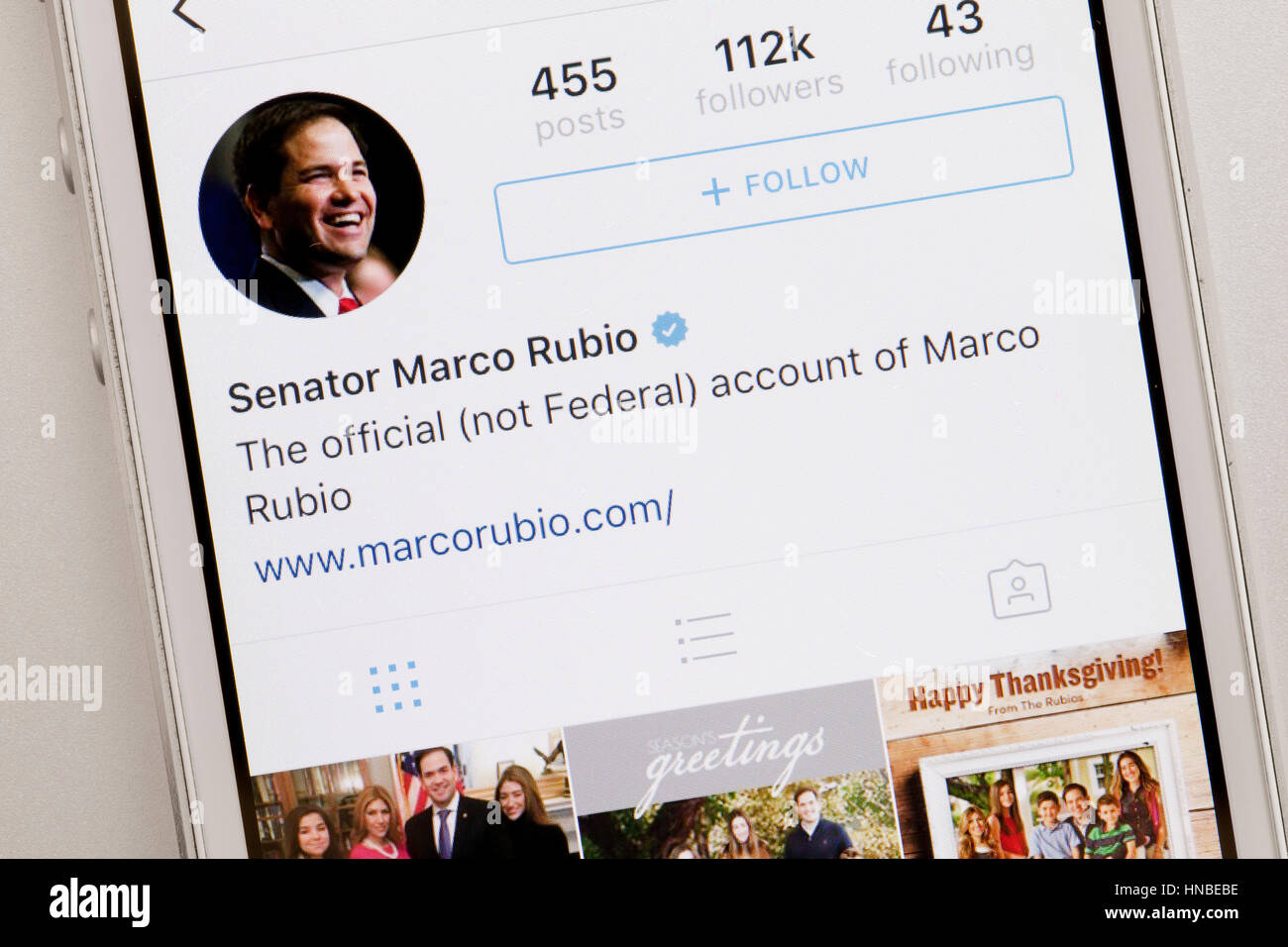 Florida il senatore repubblicano Marco Rubio account Twitter - STATI UNITI Foto Stock