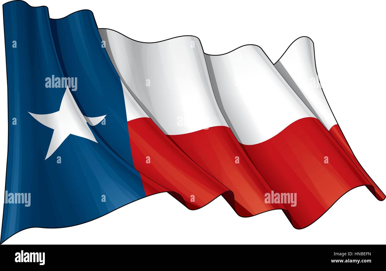 Illustrazione vettoriale di una sventola bandiera Texano. Tutti gli elementi ordinatamente su strati e gruppi per facilitare le operazioni di editing e di variazioni. Illustrazione Vettoriale