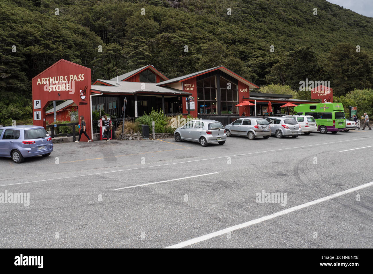 Arthur's Pass e negozio Cafe, South Island, in Nuova Zelanda. Foto Stock