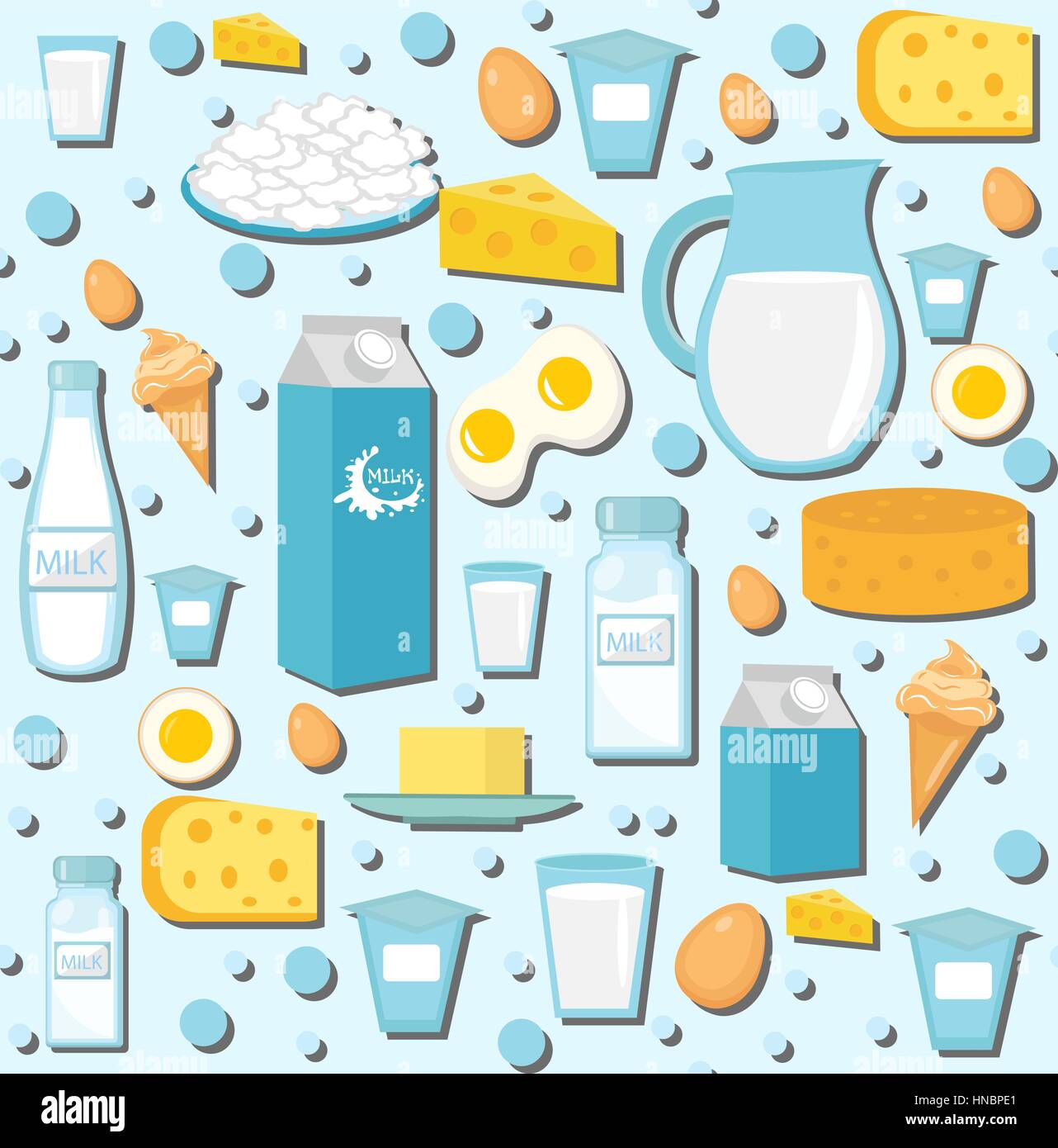 Prodotti lattiero-caseari seamless pattern con latte, formaggio. Le latterie sfondo, texture, carta. Illustrazione Vettoriale. Illustrazione Vettoriale