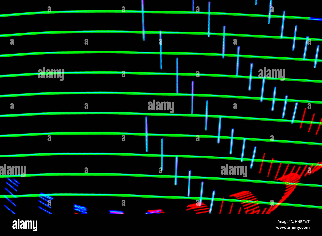 La pittura di luce. Abstract, futuristico, colorato con esposizione lunga, sfondo nero-6. Foto Stock