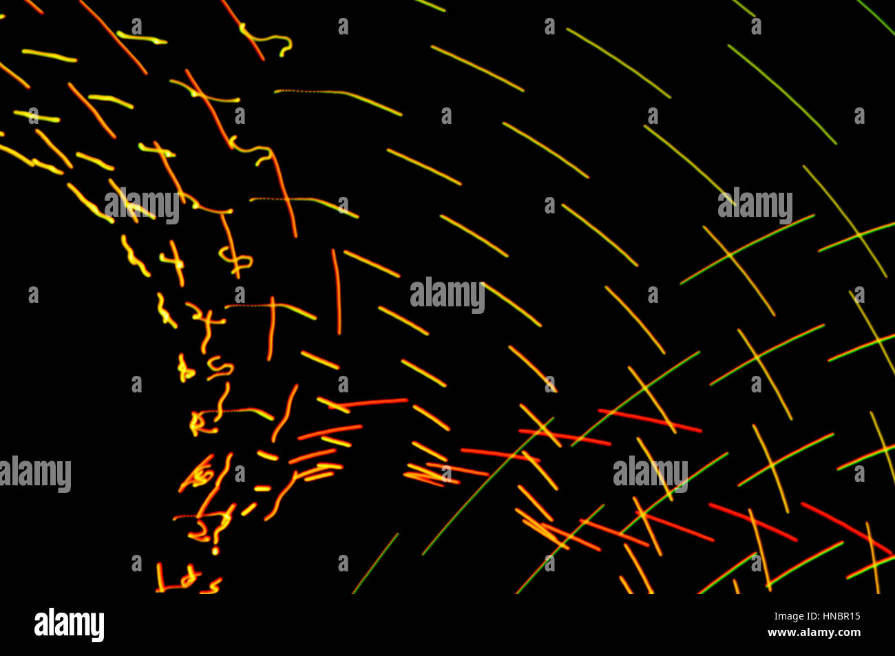 La pittura di luce. Abstract, futuristico, colorato con esposizione lunga, sfondo nero-29. Foto Stock