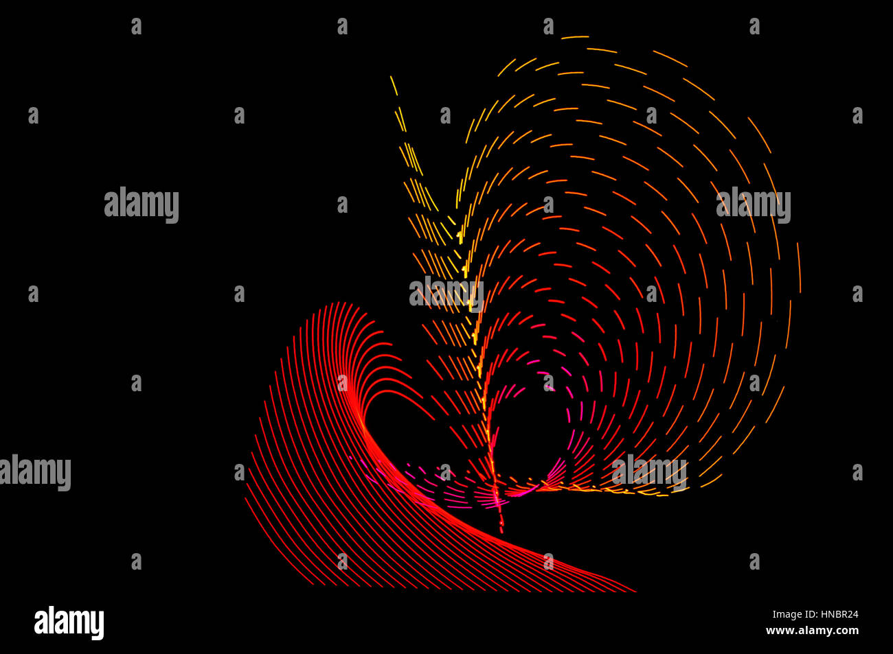 La pittura di luce. Abstract, futuristico, colorato con esposizione lunga, sfondo nero-41. Foto Stock