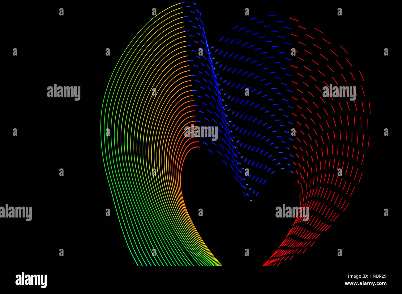 La pittura di luce. Abstract, futuristico, colorato con esposizione lunga, sfondo nero-42. Foto Stock