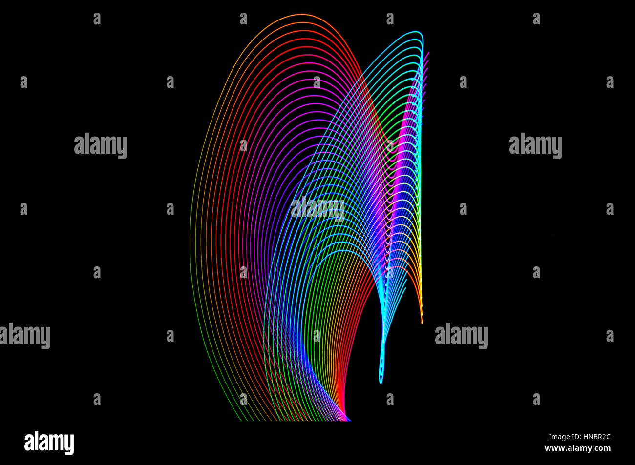 La pittura di luce. Abstract, futuristico, colorato con esposizione lunga, sfondo nero-44. Foto Stock