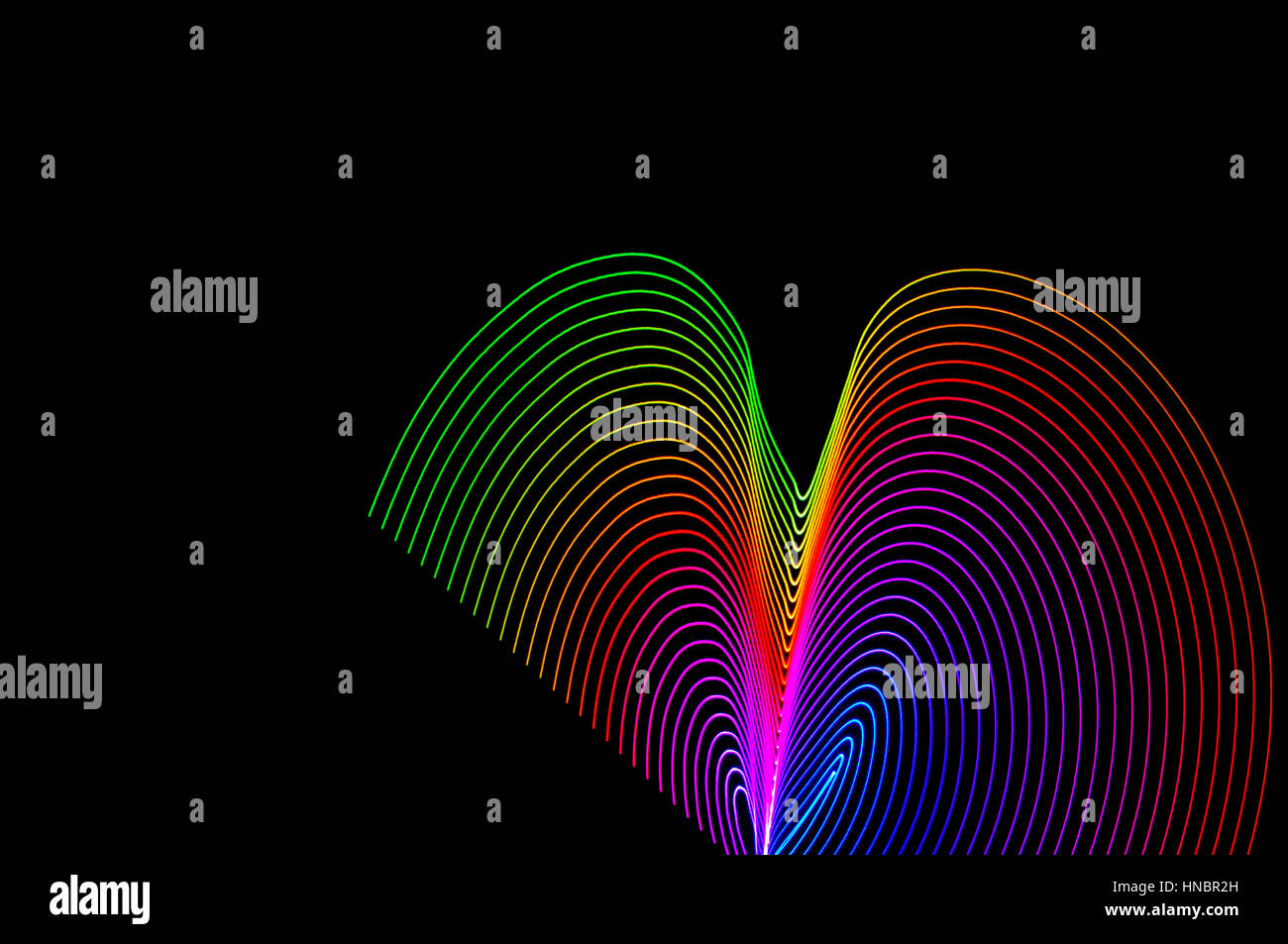 La pittura di luce. Abstract, futuristico, colorato con esposizione lunga, sfondo nero-45. Foto Stock